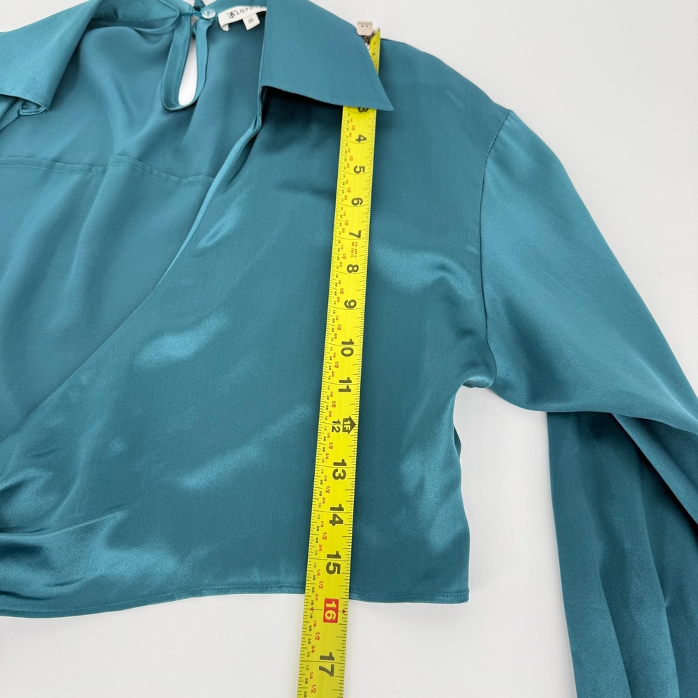 Lilysilk Mulberry Silk Wrapover Cropped Shirt Blouse Adriatic Blue Women Org$185 - Picture 12 of 12